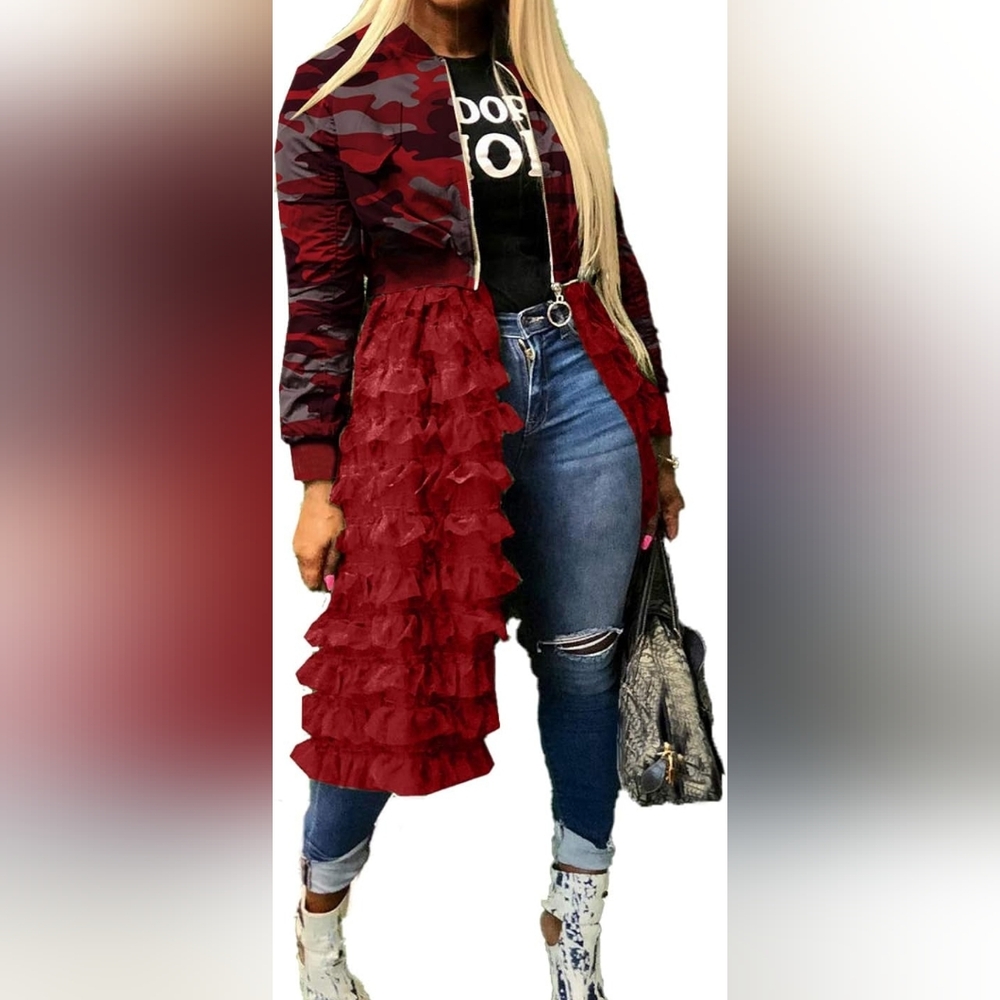 Stylish Red Ruffled Women's Jacket - NWOT